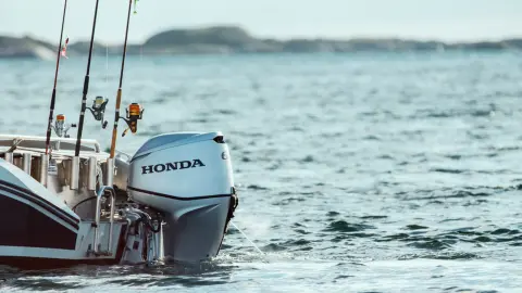 Nahaufnahme des BF60-Motors auf dem Wasser.