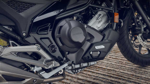 Zweizylinder-Reihenmotor mit 745 cm³ und 8 Ventilen, Nahaufnahme.